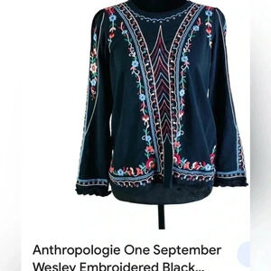 Anthropologie linen blend,embroidered,shirt ,women M. Floral,cottagecore
